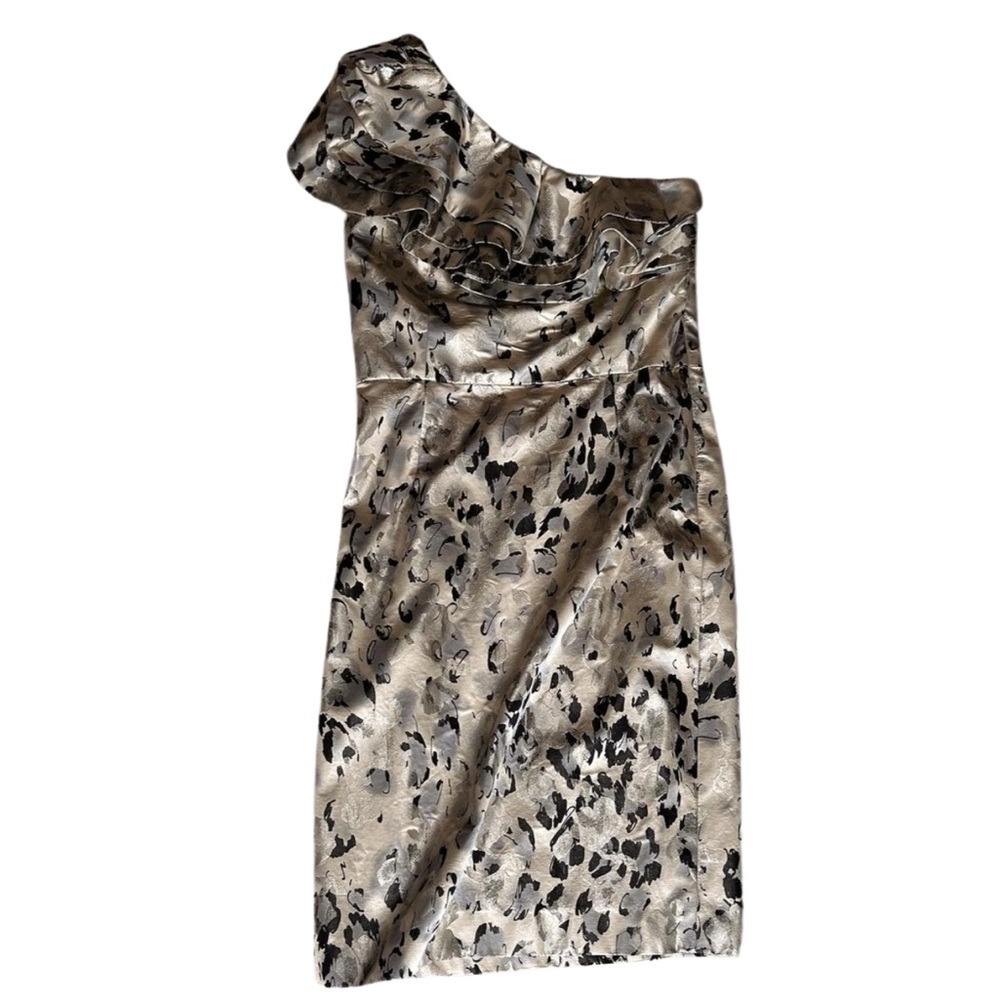 Carolina Herrera One-Shoulder Ruffle Cocktail Abstract Animal Print Dress